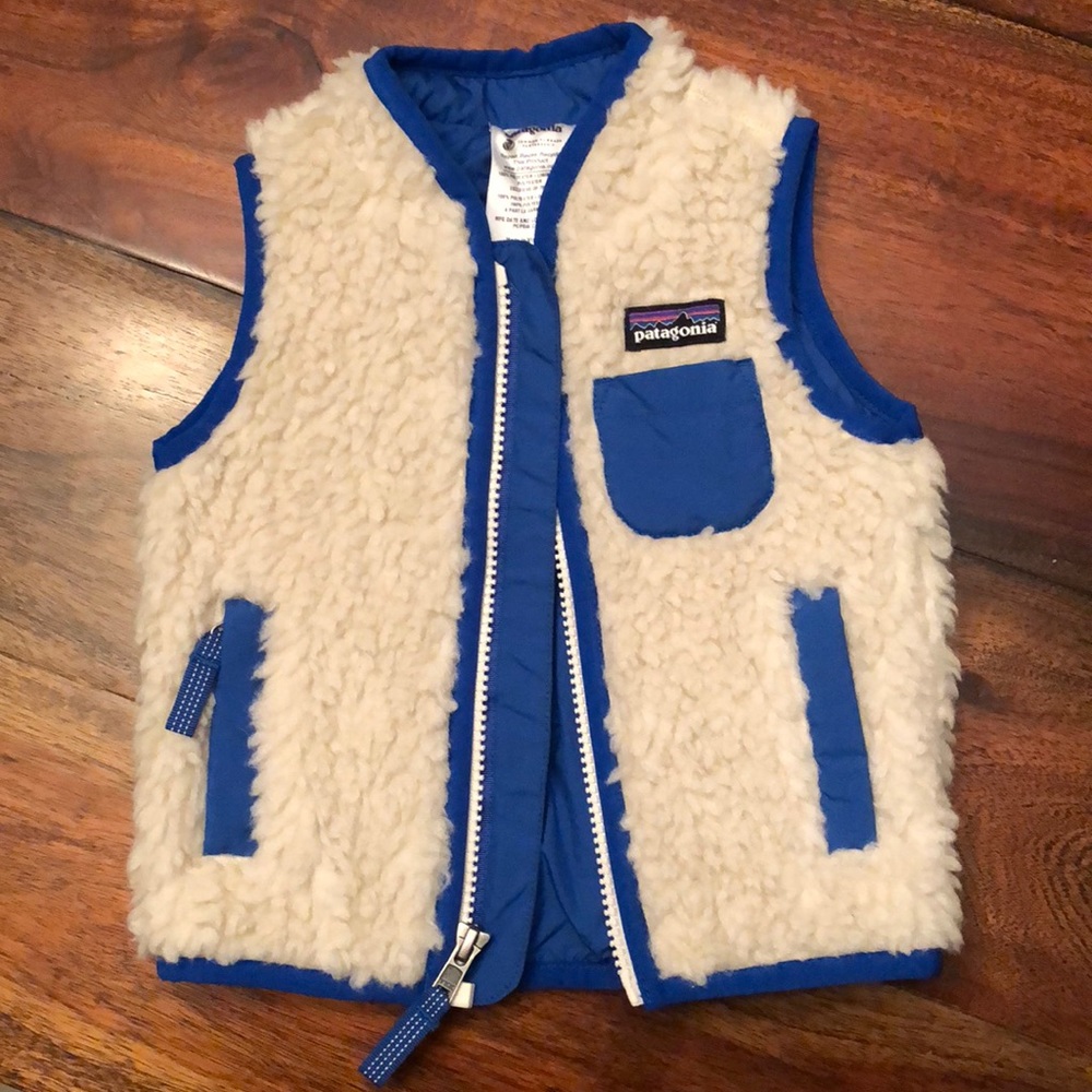 Patagonia Kids Fleece Vest in Blue and Cream